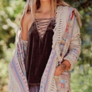 Johnny Was Aurora Velvet Tank with Lace Up Detail